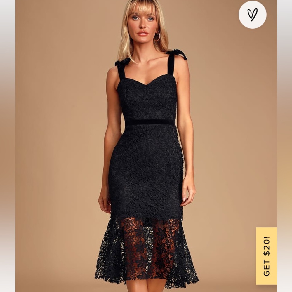 NWOT lulus Utterly Entranced Black Crochet Lace Trumpet Hem Midi Dress